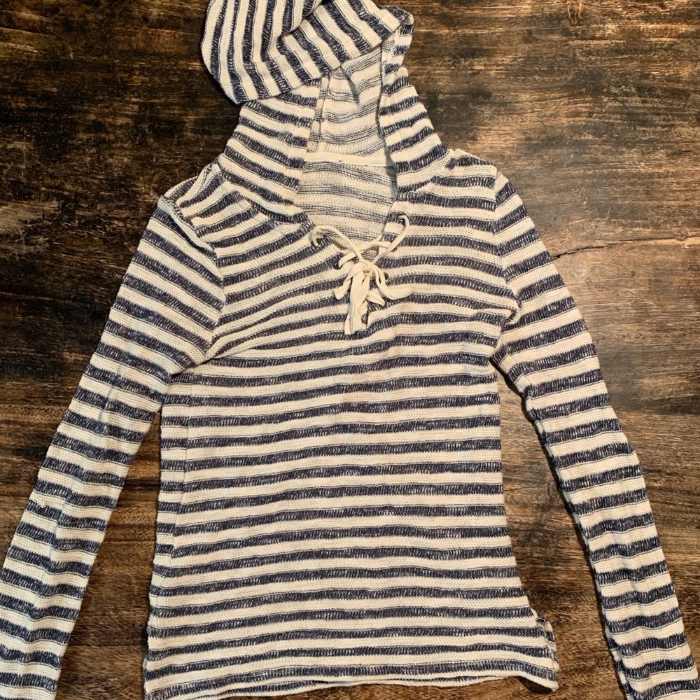 Hooded Lace-up Striped sweater